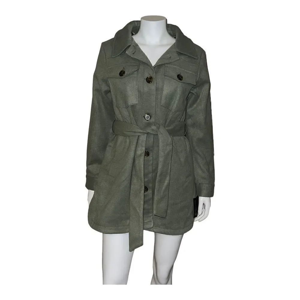 Steve Madden Juniors Belted Shirt Jacket Moss Green Medium New